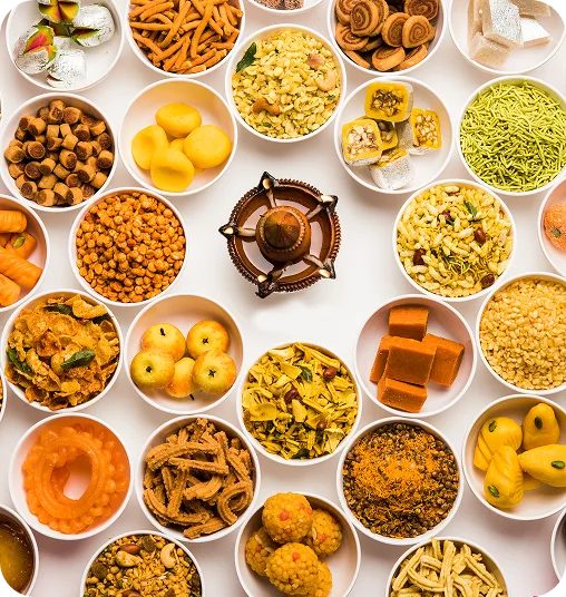 Display of assorted Indian snacks manufactured under Launch My Brand’s private label program.