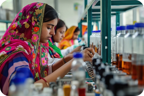 Women working at Launch My Brand manufacturing unit ensuring quality control and food safety