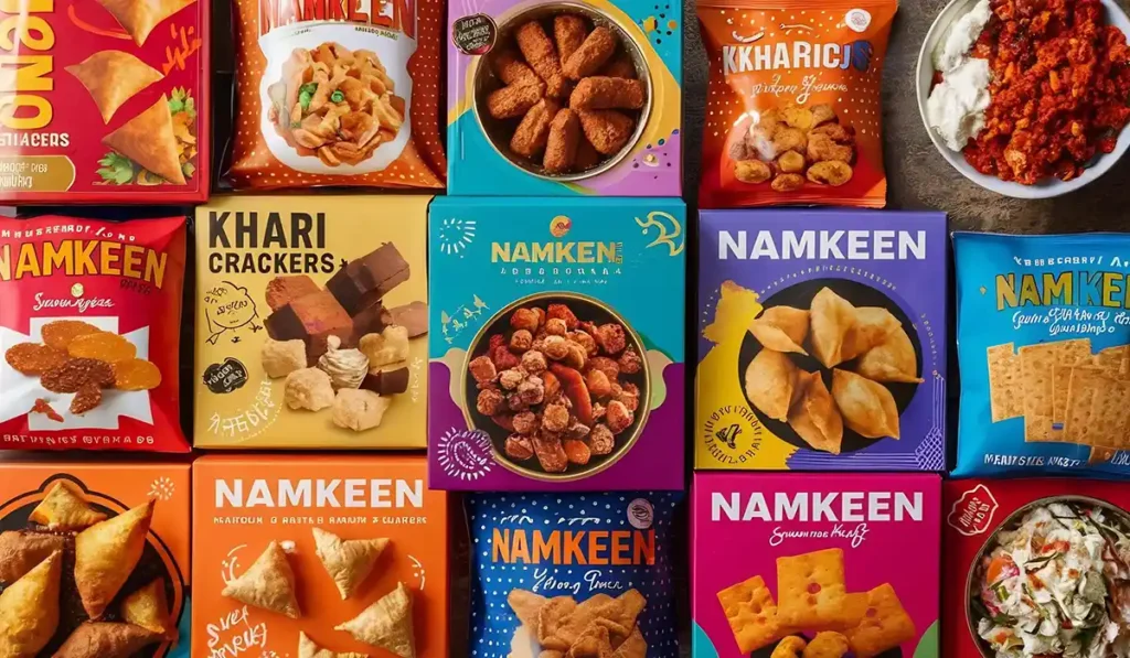 Colorful namkeen packaging assortment – private label packaging by Launch My Brand