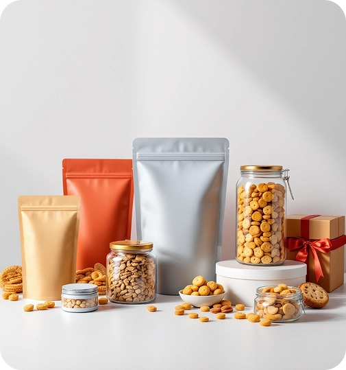 Modern custom snack packaging including pouches, jars, and containers designed by Launch My Brand