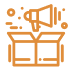 Launch My Brand (LMB) design, packaging, and brand promotion icon – megaphone and product box graphic