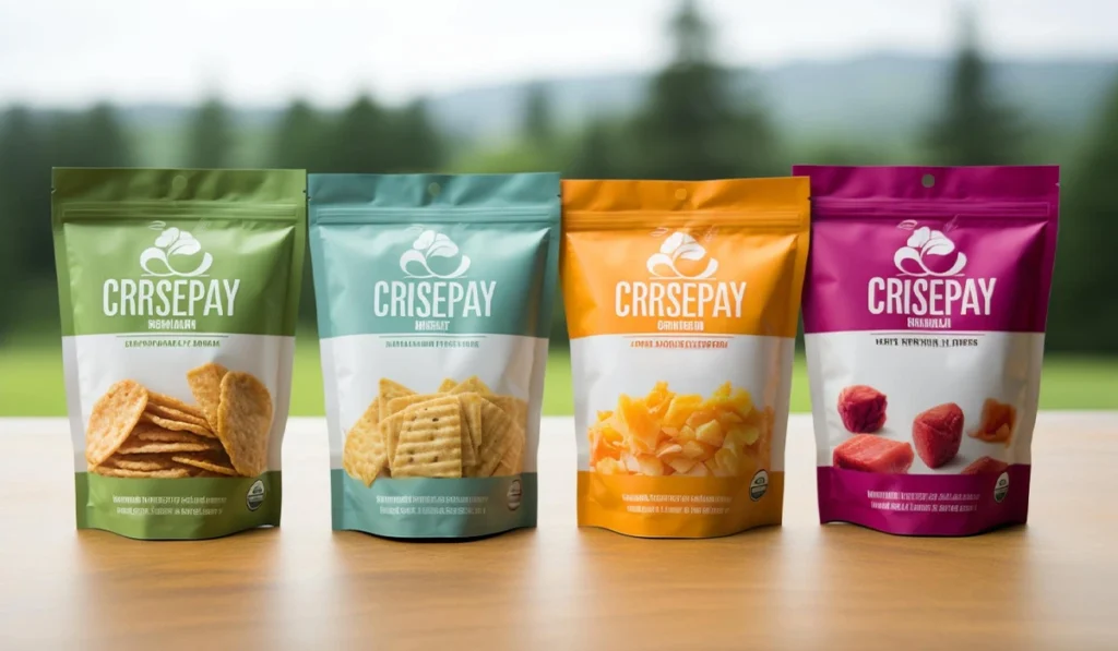 Colorful snack pouch packaging designed by Launch My Brand, showcasing premium resealable pouches for chips and dried snacks.
