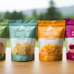 Colorful snack pouch packaging designed by Launch My Brand, showcasing premium resealable pouches for chips and dried snacks.