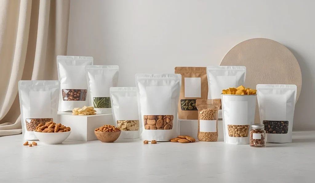 White-label snack packaging pouches and jars by Launch My Brand, ideal for private-label food and FMCG brand development.